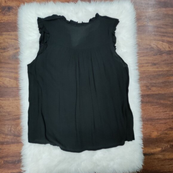 Made in Italy Whimsy Boho Black Lace Trim Ruffle Button Up Sleeve Blouse - Picture 6 of 10